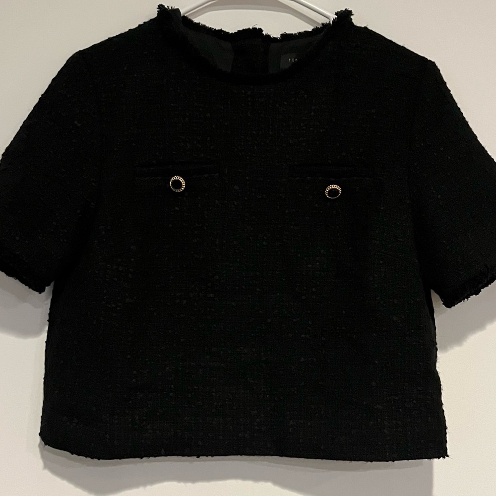 Ted Baker Tweed Blouse with Black & Gold Button Details